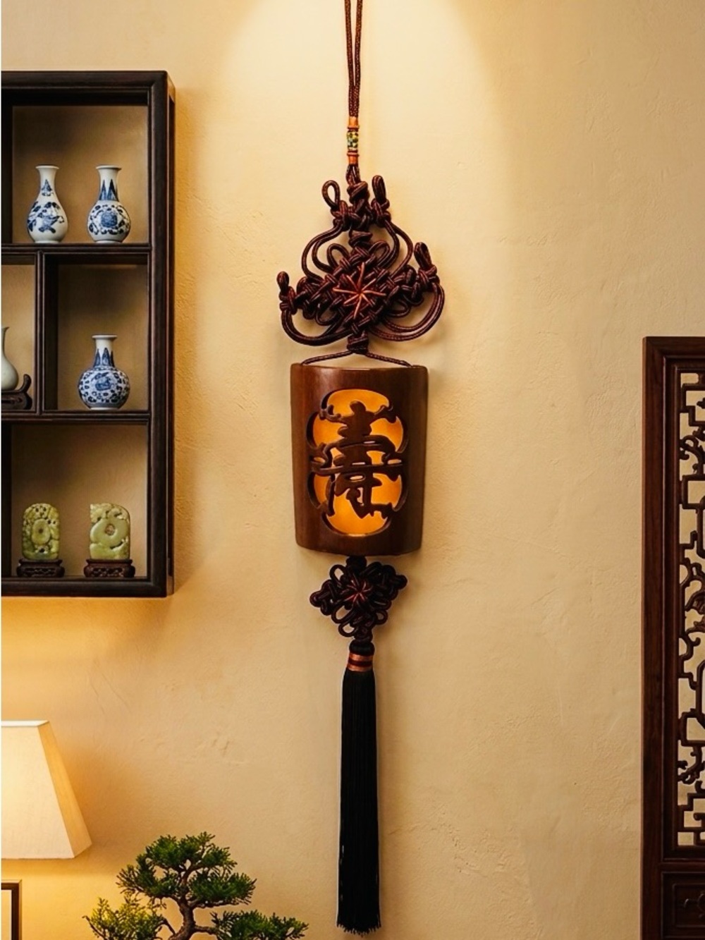 Chinese feng shui wall decoration- carved bamboo-longevity & positive energy